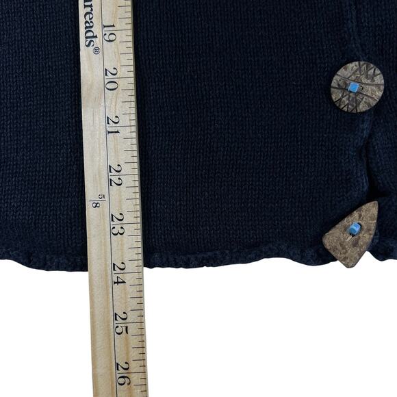 Vintage Coldwater Creek Cardigan L/XL Black Artisan Boho Knit Turquoise Buttons - Picture 13 of 14